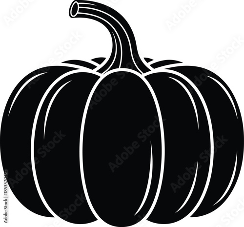 A simple black and white silhouette of a classic pumpkin shape