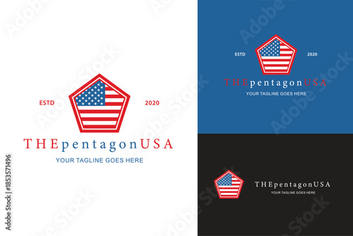 American flag in the pentagon shape design vector	logo illustration
