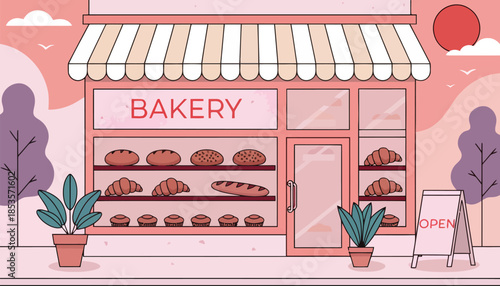 Clean Modern Bakery Vector Illustration with Gentle Pastel Colors for Bread Shop Branding