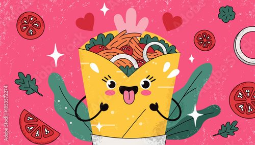 Playful Cartoon Chicken Wrap Vector with Vibrant Colors and Fun Food Graphics for Fast Food Marketing