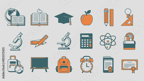 Education Icons Set: Learning, School, Science, Graduation and Study Symbols