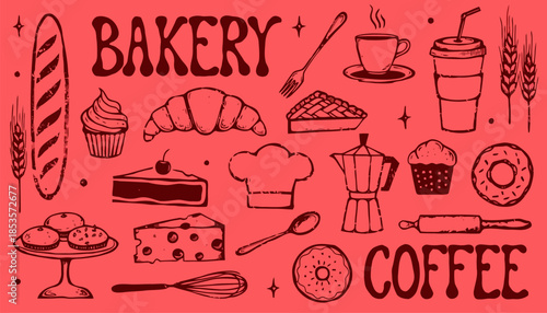 Minimalist Ink Style Bakery and Coffee Shop Vector with Fine Line Illustration