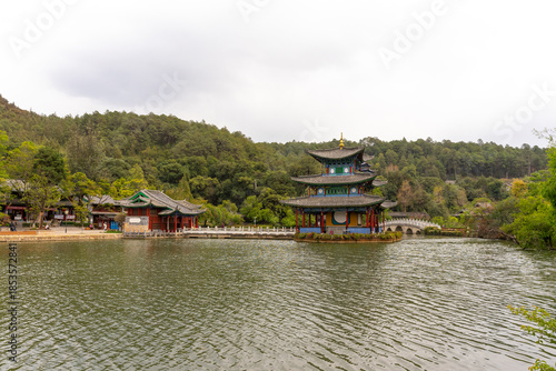 The Beautiful Moon Embracing Pavilion in Dayan old town ,Lijiang, China