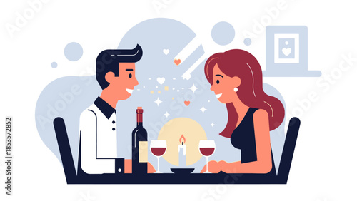 Couple Enjoying Romantic Dinner Date with Wine and Candlelight