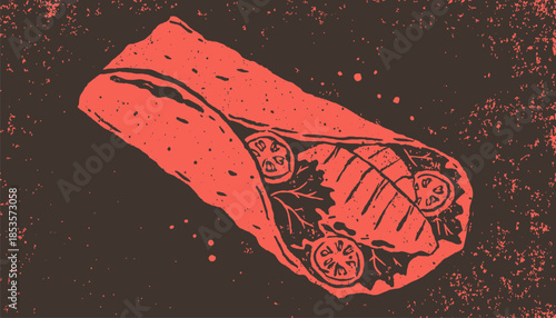 Fine Line Ink Style Chicken Wrap Vector, Minimalist Healthy Food Illustration