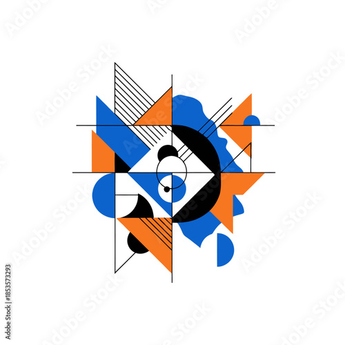 Abstract geometric composition with bold color contrasts and dynamic lines