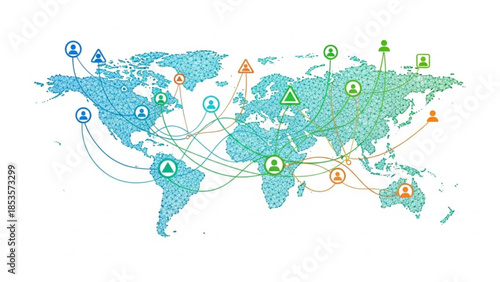 Global connections and communication network worldwide on a map