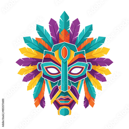 Vibrant Carnaval Mask with Multicolored Feathers and Intricate Design