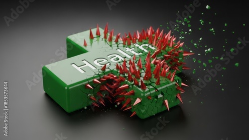 Health Symbol with Spikes and Fragmentation Wellness Medical 3D. Concept featuring health, spikes, fragmentation, wellness, medical.