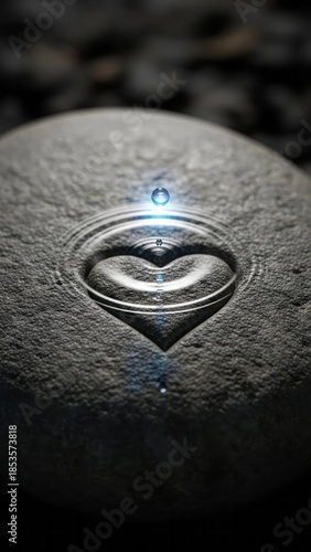 Heart-Shaped Water Ripple on Stone Nature Love Tranquility. Concept featuring water, ripple, heart, stone, nature.