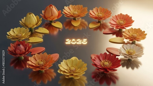 Colorful Floral Arrangement with 2026 Flowers Vibrant Nature. Concept featuring flowers, floral arrangement, 2026, colorful, vibrant.