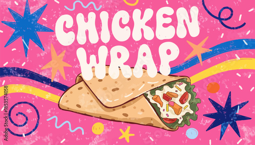 Fun and Creative Chicken Wrap Vector Illustration for Children's Food Menu