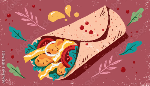 Earthy Tone Rustic Chicken Wrap Graphic Design for Restaurant Branding