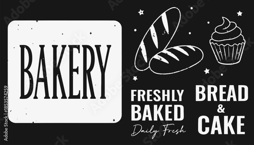 Simple Black and White Bakery Illustration for Restaurant Branding and Menus