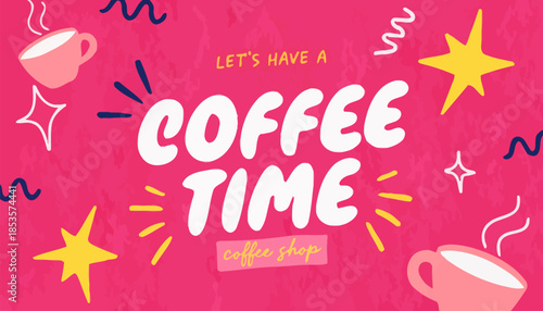 Playful Cafe Social Media Post Illustration with Hand-Drawn Doodles and Coffee Shop Themes