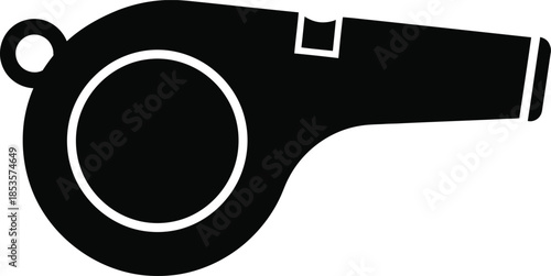 A simple black and white illustration of a classic whistle design