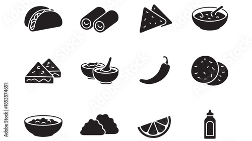 Assorted Mexican Food Icons Set Against a White Background