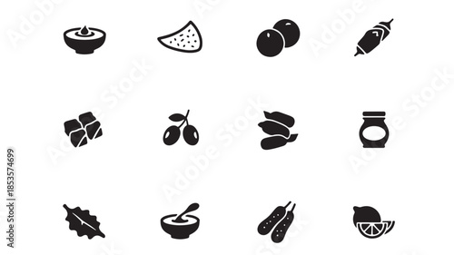 Assorted Food Icons in Black and White Illustrations