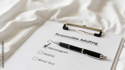 Checklist for Responsible Adulting Health Tasks Mammogram Dentist. Concept featuring checklist, responsible adulting, health tasks, mammogram, dentist.