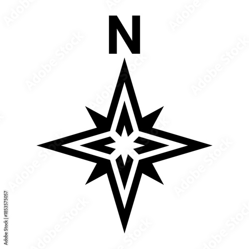 Black north direction symbol . Flat compass sign for map