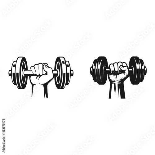 Isolated 3d illustration of heavy iron dumbbell weights and fitness equipment for bodybuilding gym workout and strength training on a white background