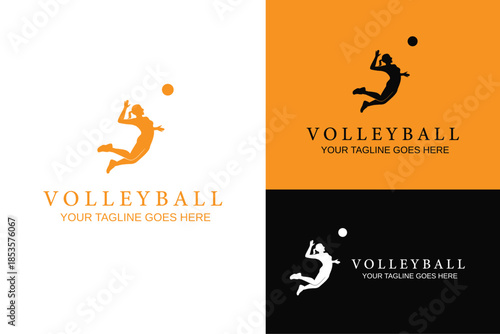 silhouette of female volleyball player logo design	vector illustration