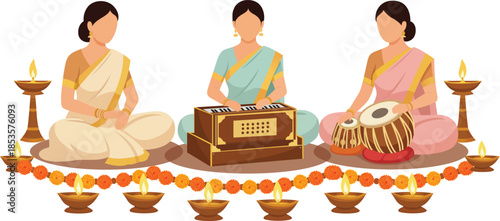 Sangeet Indian Women Playing Traditional Instruments