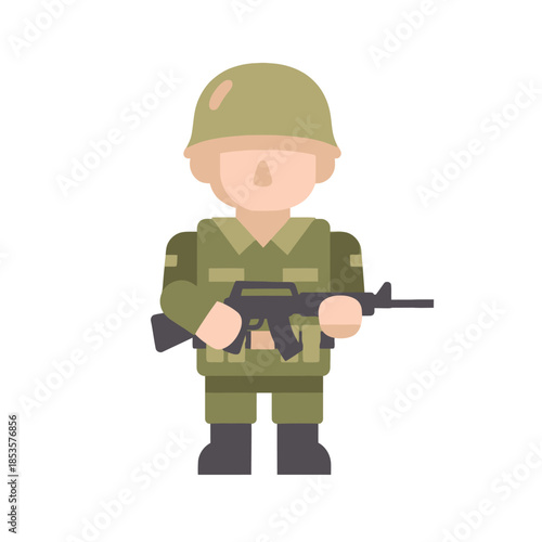 Cartoon Military Soldier Holding Weapon in Uniform with Helmet and Equipment