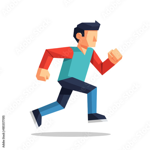Dynamic cartoon character of a young man in casual clothing running with determination