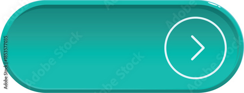 Glossy turquoise rounded rectangle button showing white arrow pointing right on white background