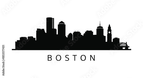 A striking black cityscape of boston massachusetts elegantly presented as a bold silhouette