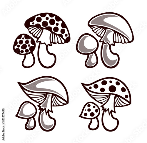 Set symbols of stylized forest mushrooms.
