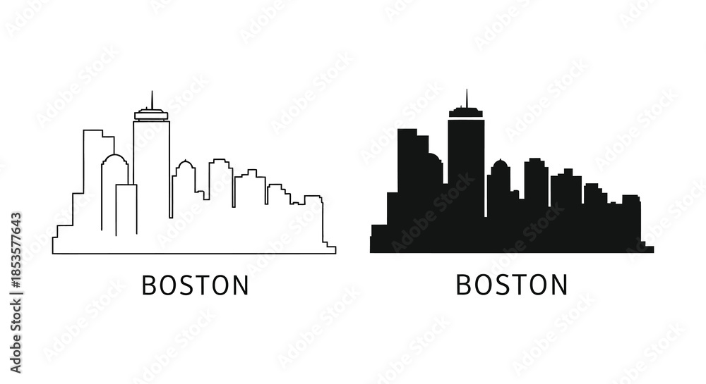 Fototapeta premium A comparative view of boston s skyline presented in both outline and dark silhouette
