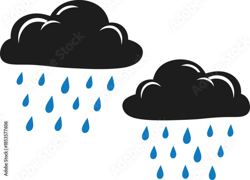 A simple illustration depicting dark rain clouds and falling raindrops