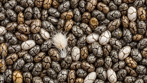 Macro texture of organic chia seeds showing varied patterns and colors, nutrient-dense superfood for a healthy diet