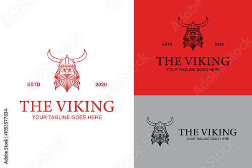bearded head viking soldier mascot line art