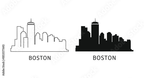 A comparative view of boston s skyline presented in both outline and dark silhouette