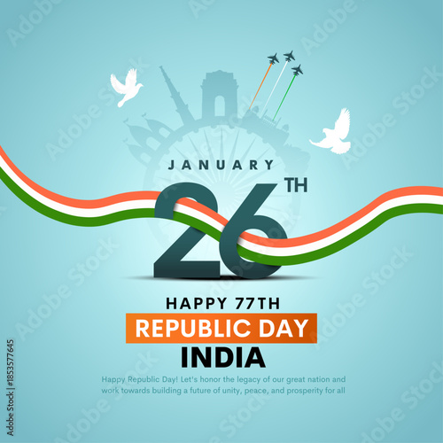 26 january happy republic day of india, vector illustration.