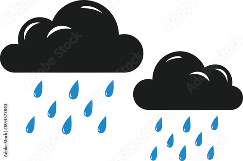Dark clouds releasing rain droplets a simple weather illustration