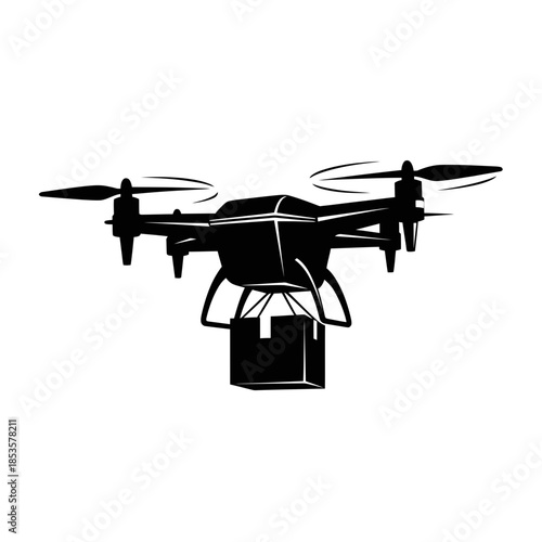 High Tech Delivery Drone Silhouette Carrying Package for Modern Logistics and ECommerce Shipping Solutions