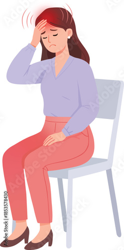 Woman with Headache Sitting on Chair 