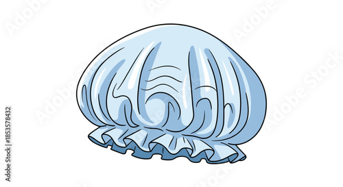 Light blue pleated waterproof shower cap or hair net designed to keep hair dry during bathing or showering.