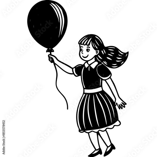 A Joyful Girl with a Black Balloon in Her Hand a joyful girl with