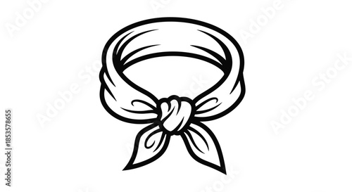 Simple black and white line drawing of a knotted bandana or neckerchief suitable for western or scout themes.