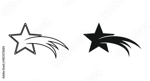 Two contrasting star designs with trailing lines one outlined and one solid a striking silhouette