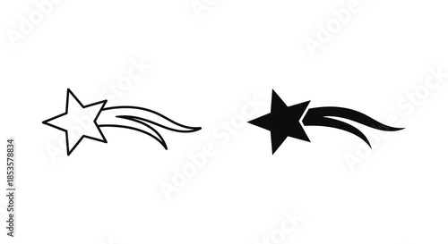 Two shooting star icons one outlined and one solid depict celestial events a captivating silhouette