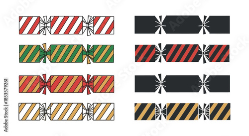 A collection of colorful patterned christmas gift ribbons and bows in a flat design silhouette
