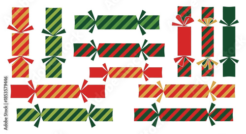 Colorful christmas crackers arranged in a playful pattern showcasing festive holiday decorations silhouette