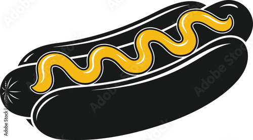 A simple illustration of a hot dog with yellow mustard on top