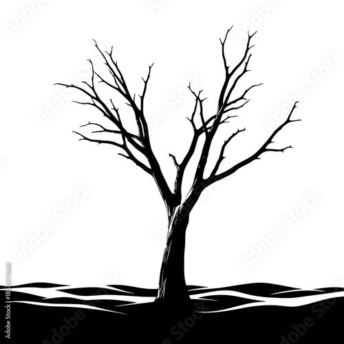 Bare Winter Tree Silhouette with Intricate Branch Pattern for Seasonal and Minimalist Design